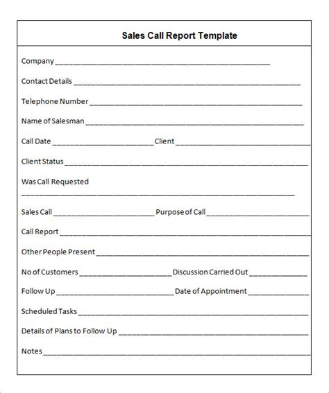 call reports for sales reps template